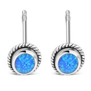 Oval Synthetic Azure Opal Silver Stud Earrings, e336